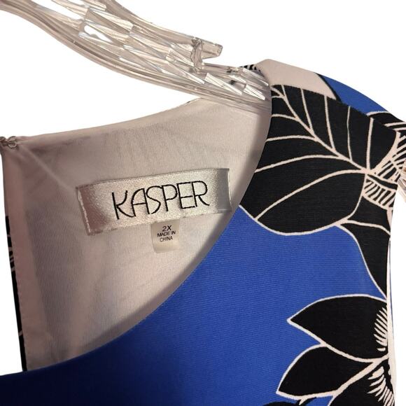 Kasper Plus Size 2X Blue Floral Lined Sheath Dress EUC - Picture 3 of 8